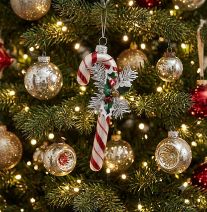 Vintage Look Christmas Candy Cane Blown Glass Ornament