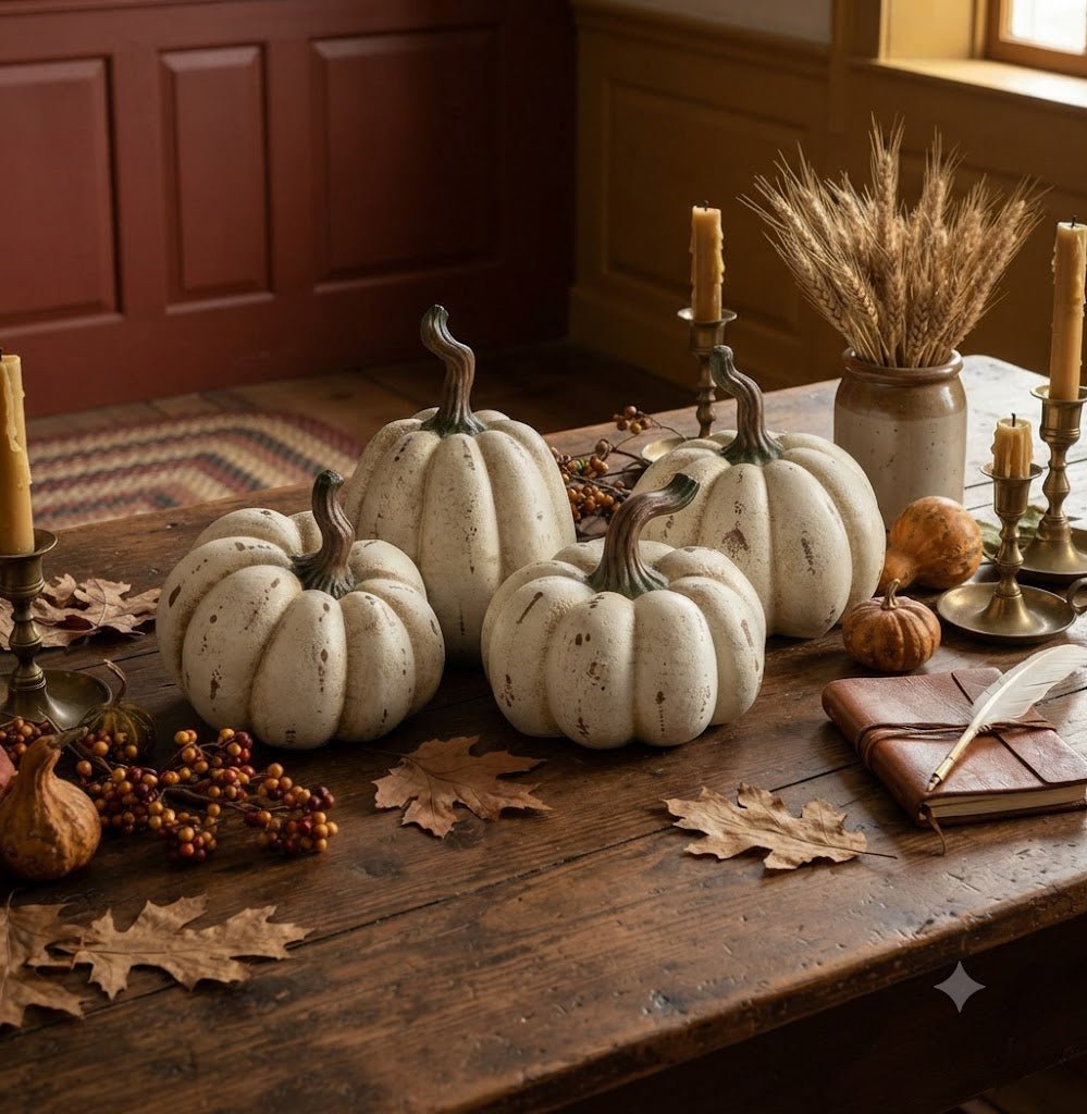 Ragon House Fall 5.25" Life Like Cream Resin Pumpkin w/ Twisted Stem
