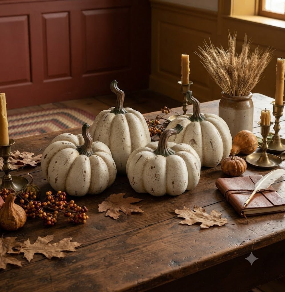 Ragon House Fall 5.25" Life Like Cream Resin Pumpkin w/ Twisted Stem - The Primitive Pineapple Collection