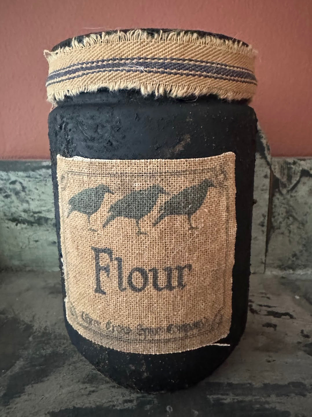 Primitive Colonial Handcrafted Black Crow Flour Jar