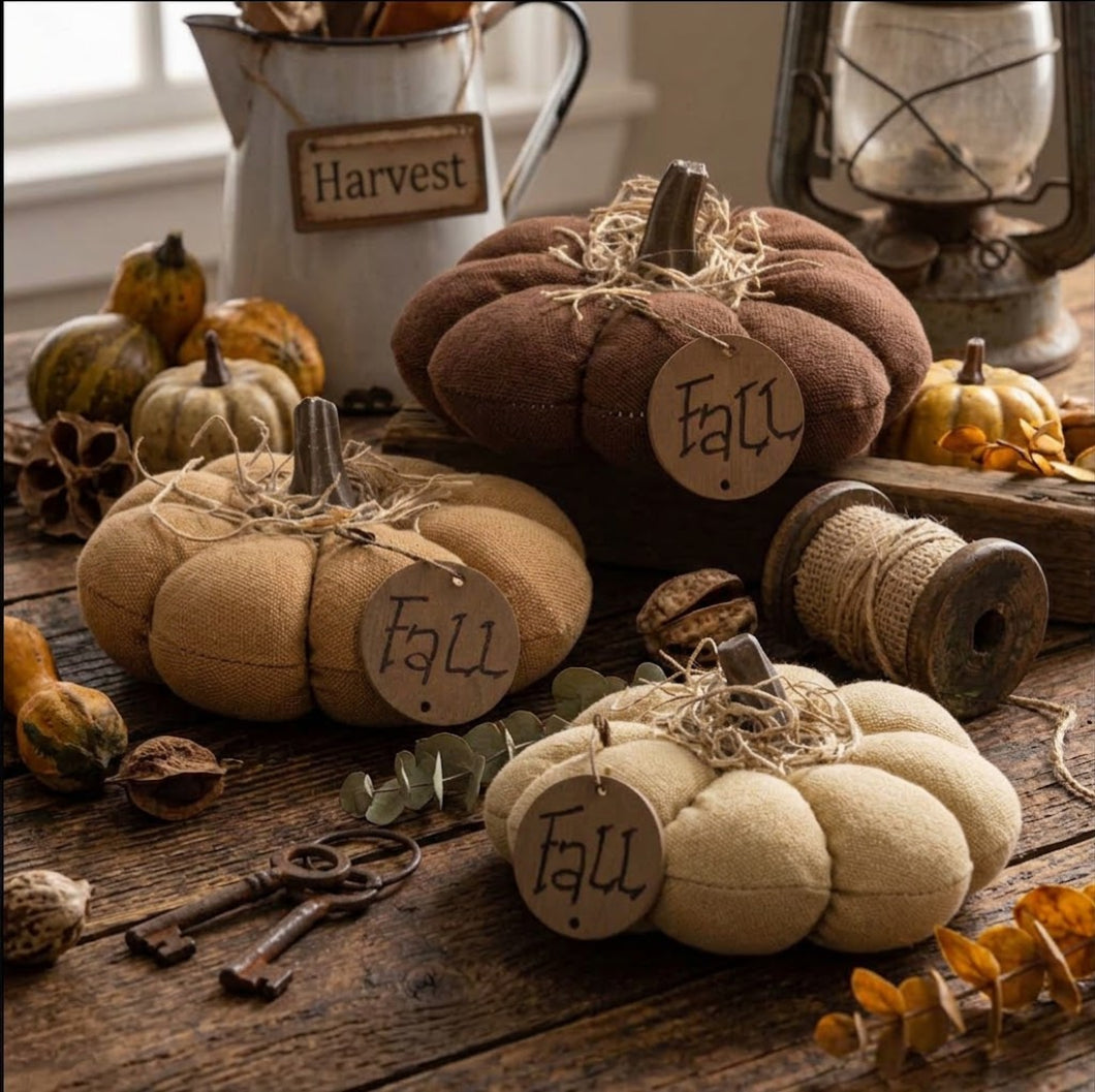 Primitive Mini Stuffed Mossy Top Fall Pumpkin 4"