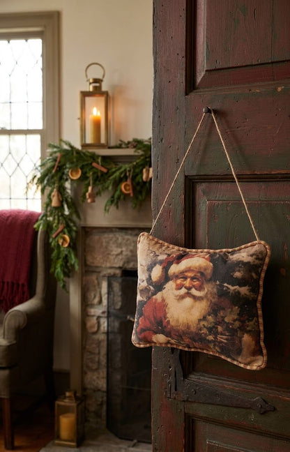 Vintage Look Christmas Olde Thyme Santa in the Forest Hanging Pillow