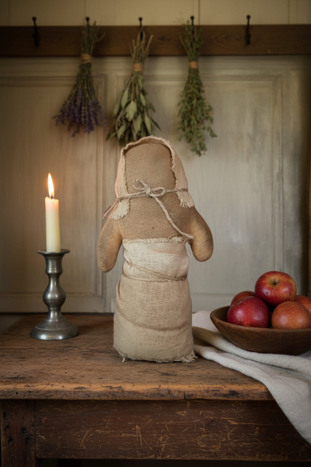 Primitive Handcrafted USA Folk Art 9" Amish Prairie Doll with Apron 8" - The Primitive Pineapple Collection