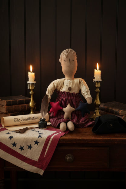 Primitive Handcrafted Patriotic Americana Annie Doll w/ Stars 24"