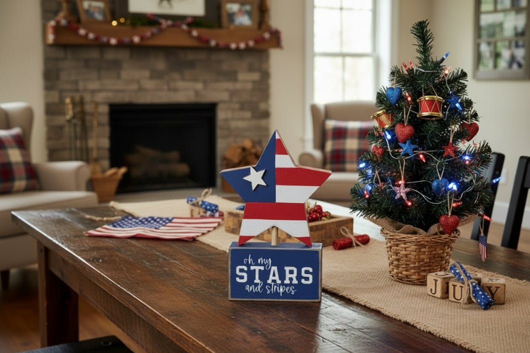 Americana Star Shelf Sitter - 5" Primitive 4th of July Wood Decor - The Primitive Pineapple Collection