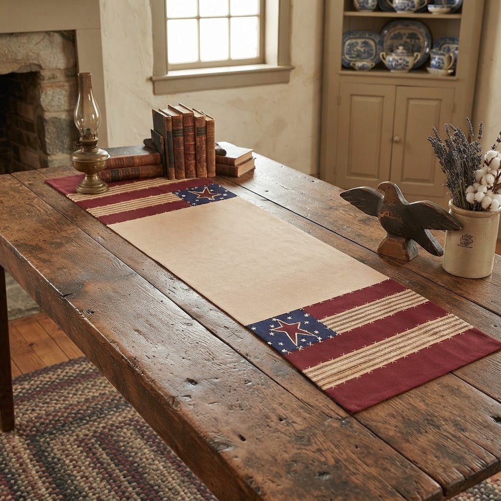 Primitive Colonial Farmhouse Americana Stars and Stripes Table Runner 14x36" - The Primitive Pineapple Collection