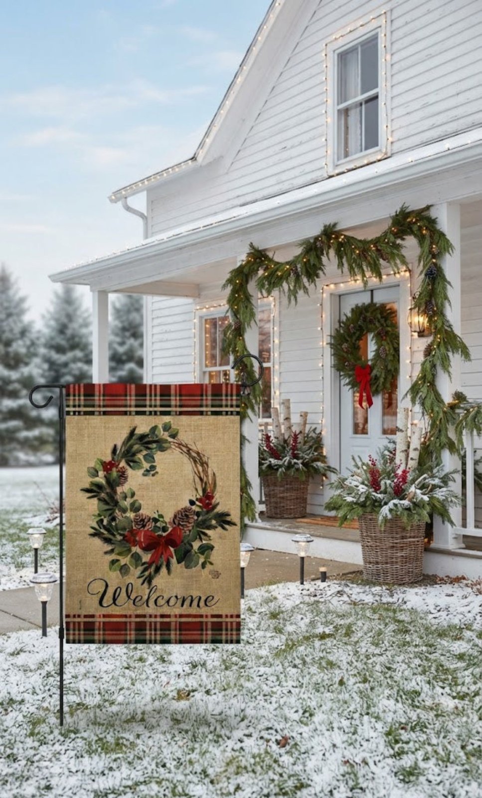 Welcome Winter Wreath Wonderland Decor Flag - The Primitive Pineapple Collection