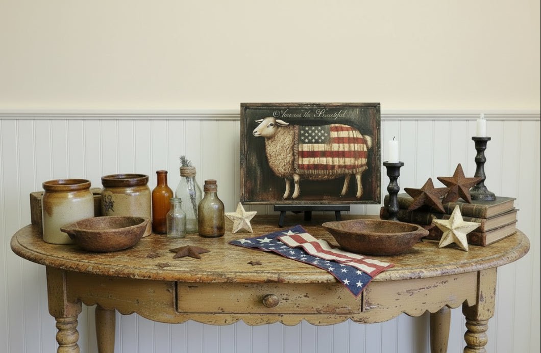 Americana Sheep Metal Sign America The Beautiful Wall Decor 12x8 - The Primitive Pineapple Collection