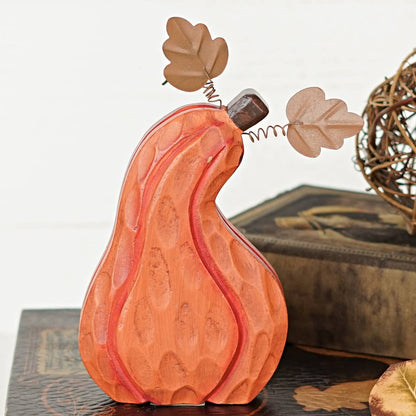 Primitive Rustic Halloween Chunky Wood Pumpkin 8&quot; Shelf Sitter - The Primitive Pineapple Collection