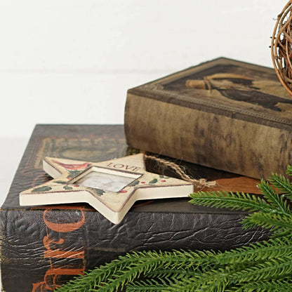 Primitive Christmas Star Picture Frame w/ Cardinal Ornament 5&quot; - The Primitive Pineapple Collection