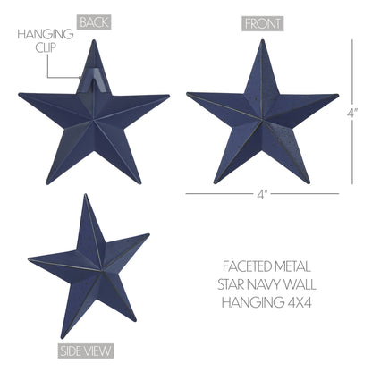 Navy Blue Distressed Metal Star Wall Decor - 4"x4" Primitive Americana Star - The Primitive Pineapple Collection