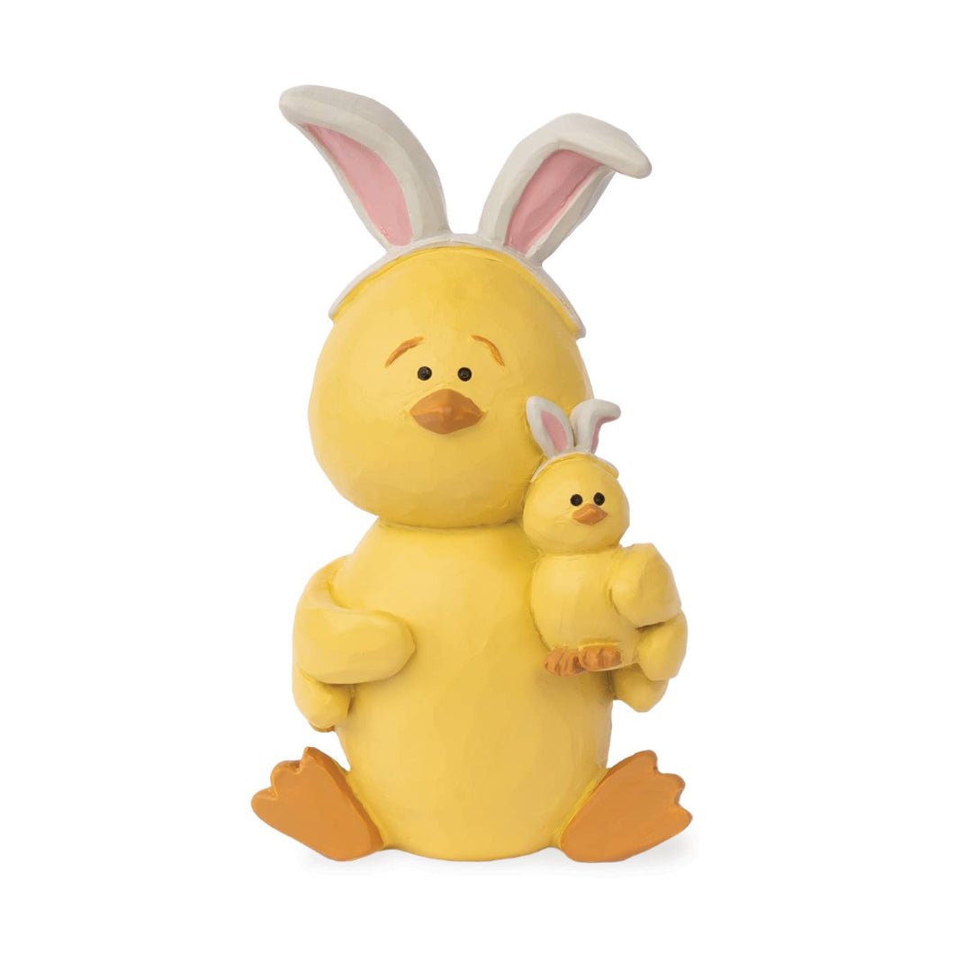 Farmhouse Blossom Bucket 3.3" Spring Easter Chick W/ Easter Bunny Ears - The Primitive Pineapple Collection