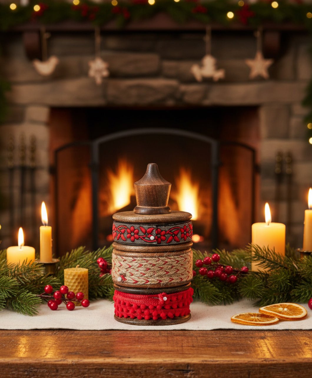 Primitive Christmas Wood Spools with Ribbon Set - The Primitive Pineapple Collection
