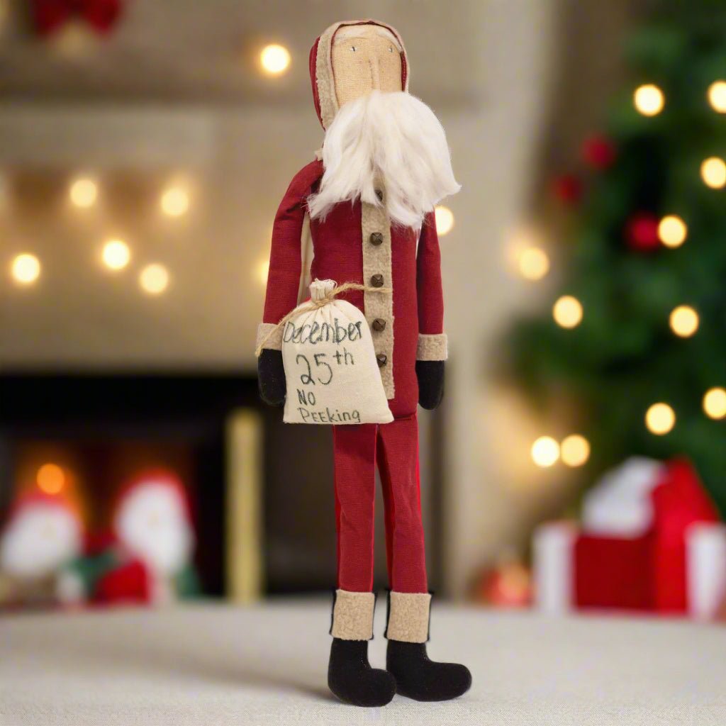 Primitive Farmhouse Christmas No Peeking Santa Doll 20.25&quot; - The Primitive Pineapple Collection