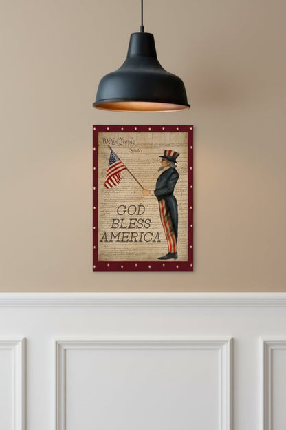 Primitive God Bless America Uncle Sam 8x12 Metal Sign - The Primitive Pineapple Collection