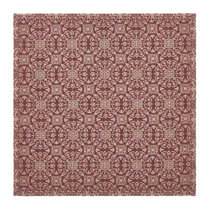 Farmhouse Burgundy Tan Jacquard Table Topper 20x20 - The Primitive Pineapple Collection