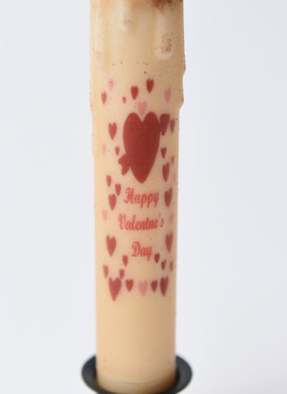 Handcrafted Spring 7" Happy Valentines Day w/ Hearts Led Timer Taper Candle - The Primitive Pineapple Collection