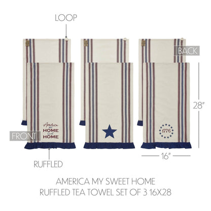 Americana Ruffled Tea Towels Set of 3 | Patriotic Kitchen Decor - The Primitive Pineapple Collection