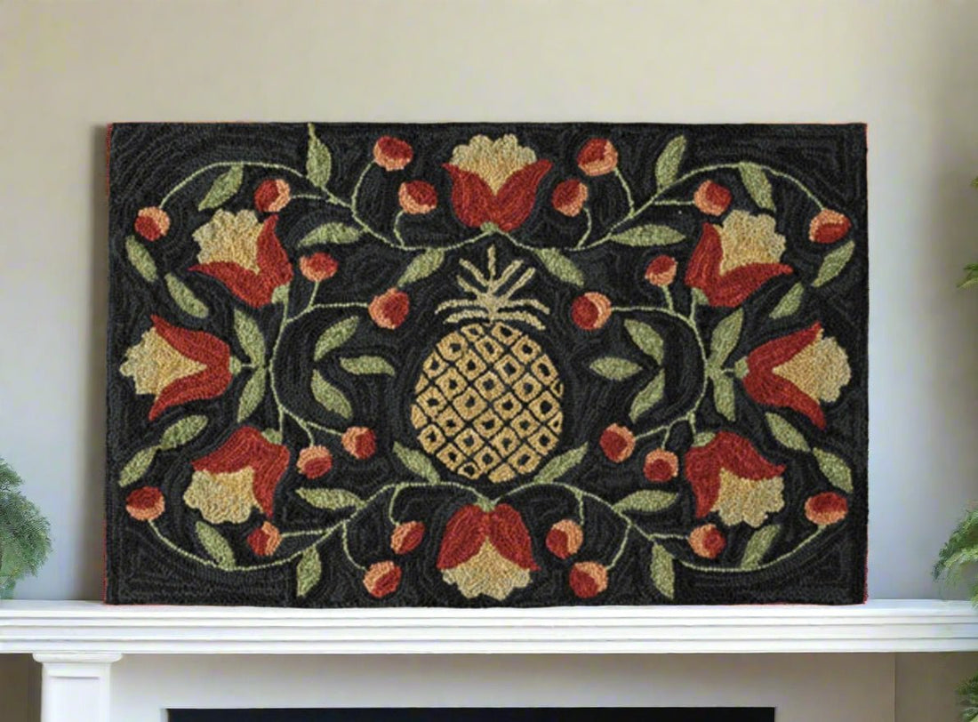 Primitive Farmhouse Pineapple Hooked Rug 2&