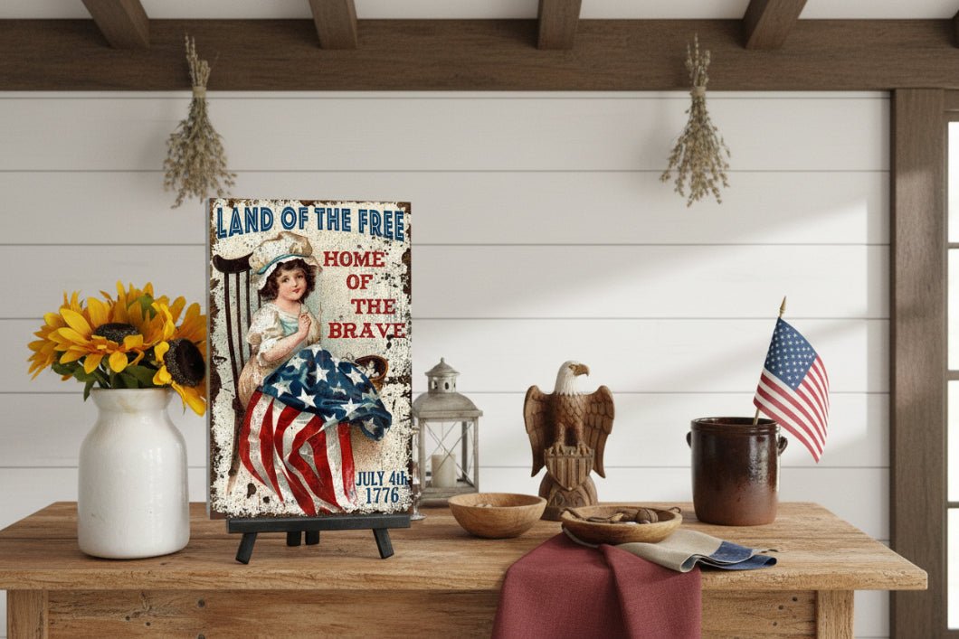 Betsy Ross American Flag Metal Sign Primitive Patriotic Wall Decor 12" x 8" - The Primitive Pineapple Collection