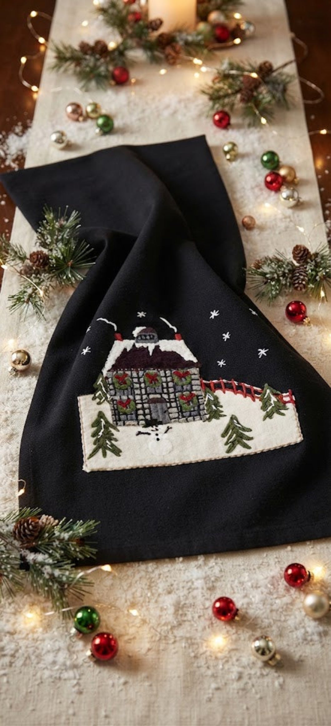 Home for the Holidays Saltbox Christmas Kitchen Towel