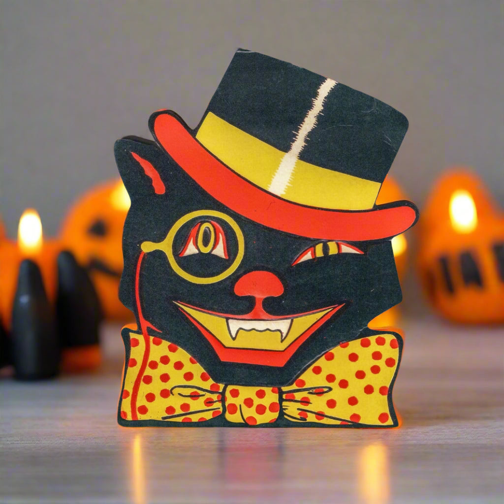 Primitive Ragon House Halloween Retro Vintage Top Hat Cat Dummy Board/ Sign