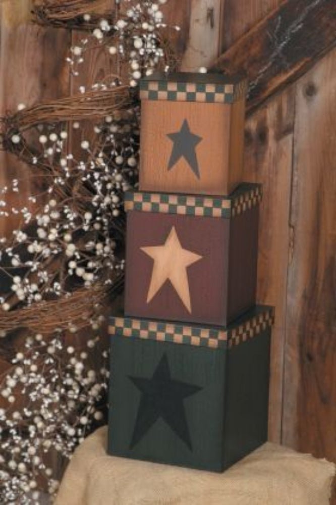 Primitive Farmhouse Folk Star 3 pc Nesting Boxes - The Primitive Pineapple Collection