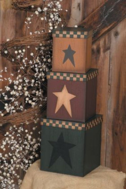 Primitive Farmhouse Folk Star 3 pc Nesting Boxes - The Primitive Pineapple Collection