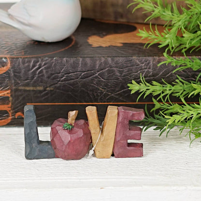 Primitive Farmhouse Love w/ Apple Shelf Sitter 4&quot; - The Primitive Pineapple Collection