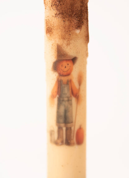 Primitive Handcrafted Pumpkin Head Scarecrow Flicker LED Timer Taper Candle