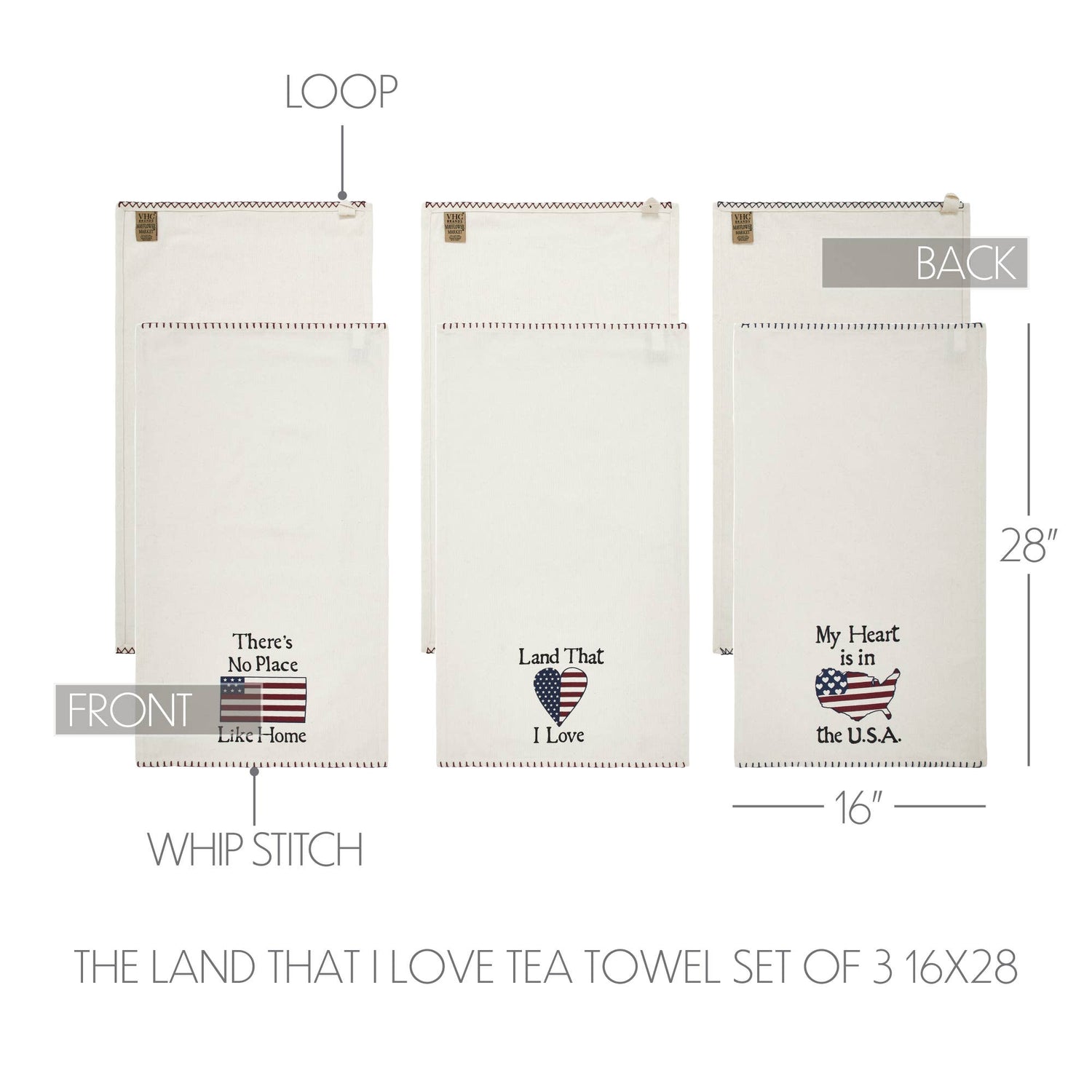 Americana The Land That I Love Americana Tea Towel Set of 3 16x28 - The Primitive Pineapple Collection