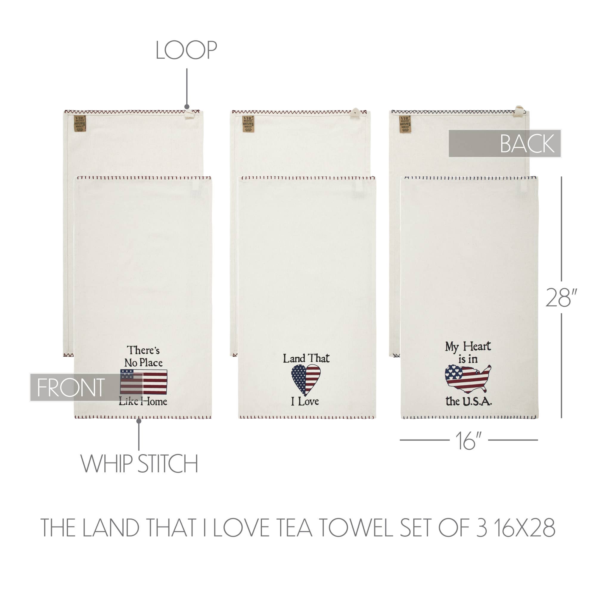Americana The Land That I Love Americana Tea Towel Set of 3 16x28 - The Primitive Pineapple Collection