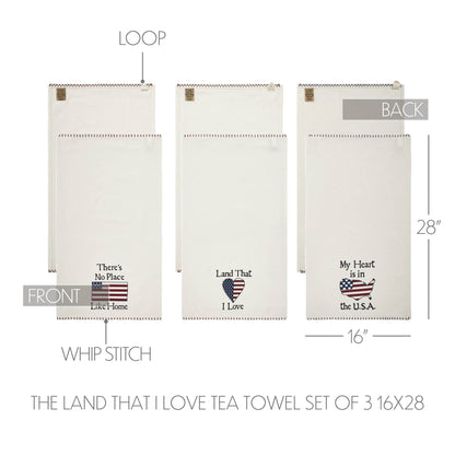 Americana The Land That I Love Americana Tea Towel Set of 3 16x28 - The Primitive Pineapple Collection