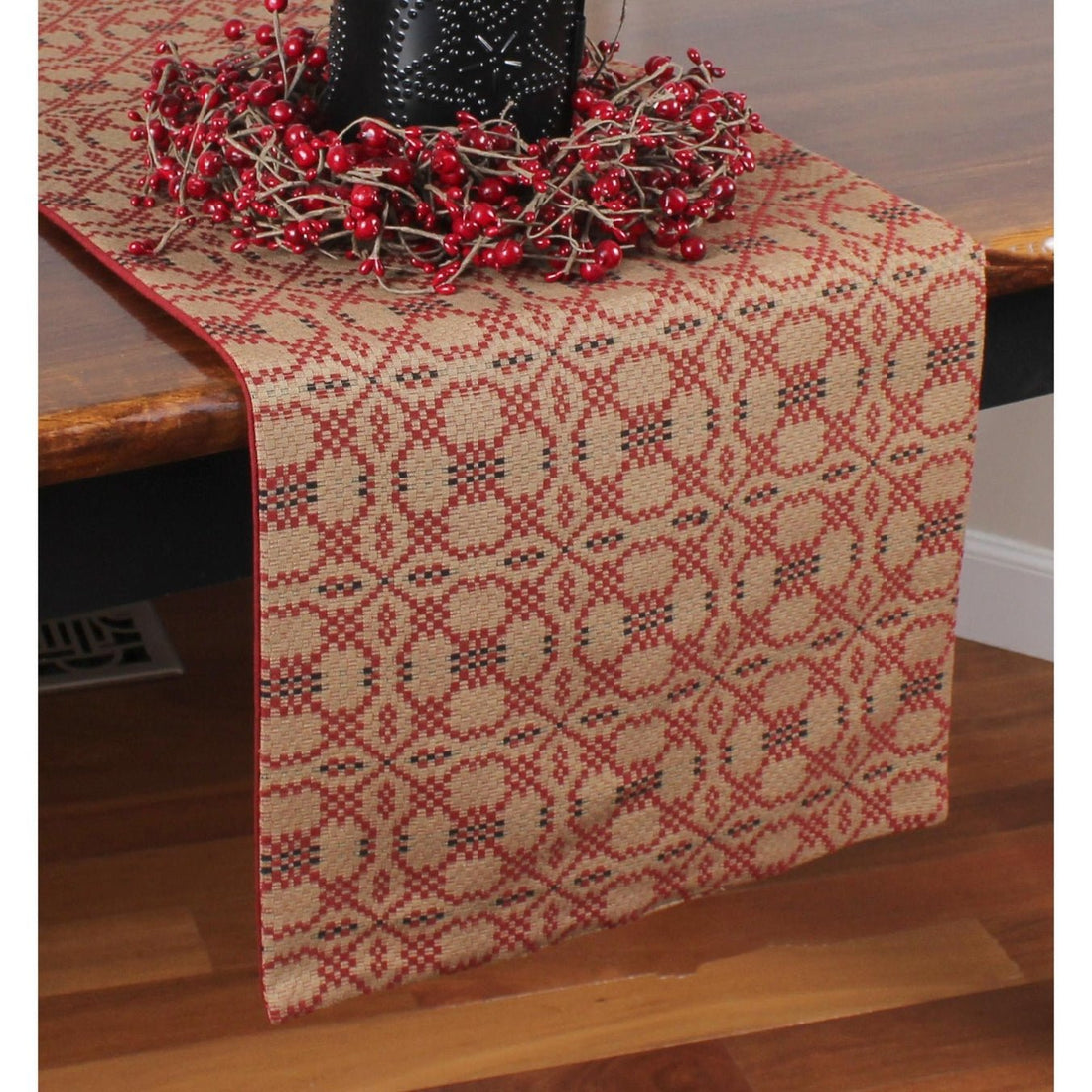 Primitive Colonial Farmhouse Kendall Jacquard Red Table Runner 36" - The Primitive Pineapple Collection