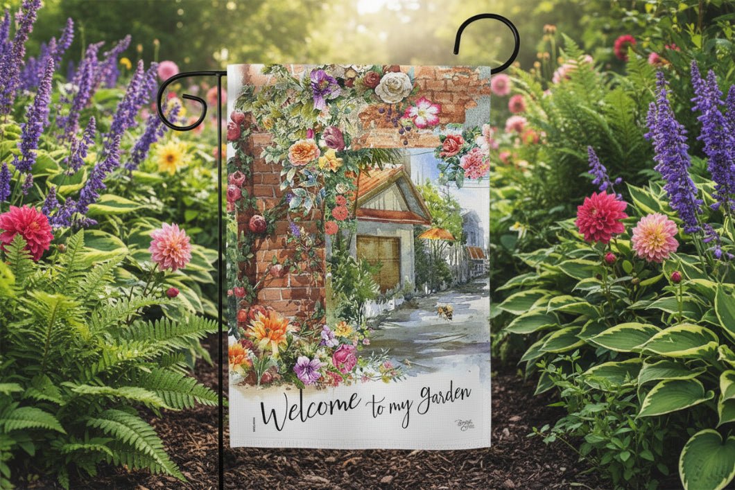 My Garden View Floral Garden Flag - Farmhouse Decor - The Primitive Pineapple Collection