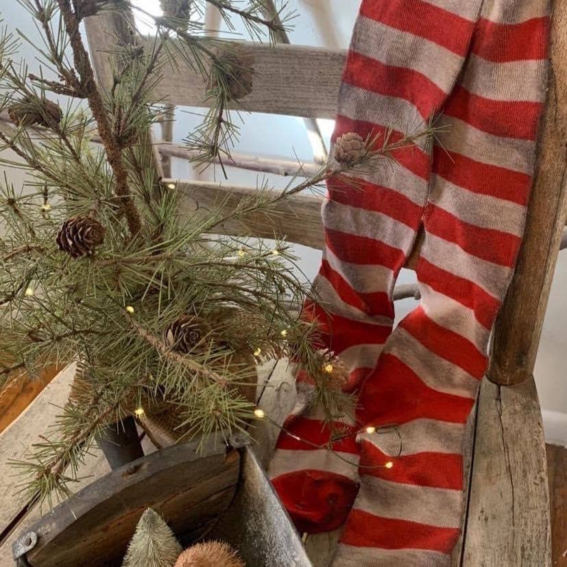 Primitive Handcrafted USA ONE Grungy Primitive Red Stocking 19" - The Primitive Pineapple Collection