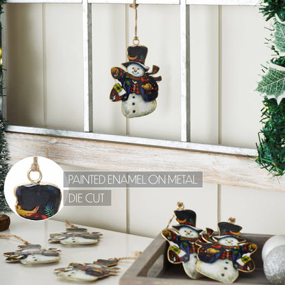Primitive Retro Vintage Look Snowman Metal Ornament 4.5 inch - The Primitive Pineapple Collection