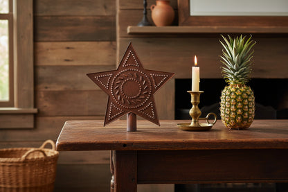 Primitive Country Christmas Punched Rusty Tin Star Tree Topper 8”
