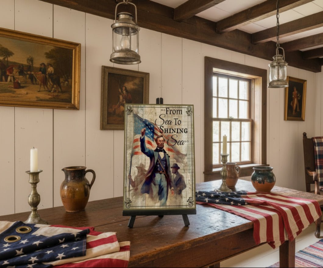 Sea to Shining Sea Flag Soldiers Metal Sign 12" x 8" - Patriotic Wall Decor - The Primitive Pineapple Collection