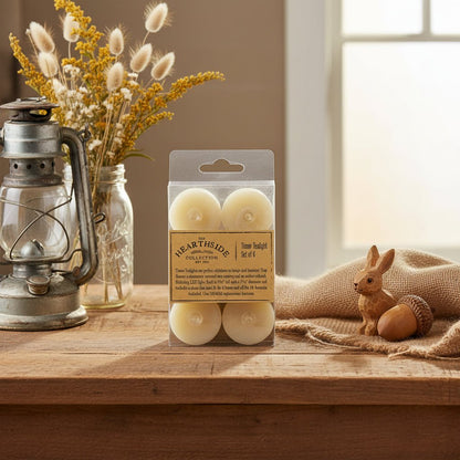 Primitive Farmhouse Ivory LED Timer Tealights Pack of 6 - The Primitive Pineapple Collection