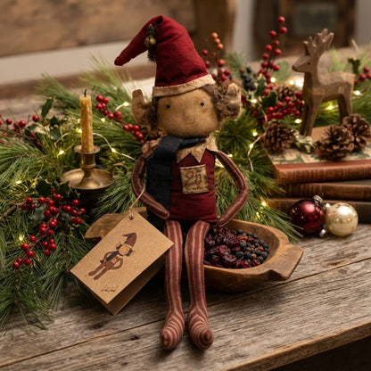 Elf in the Cupboard w/ Story Book 23" Handcrafted Folk Art Doll - The Primitive Pineapple Collection