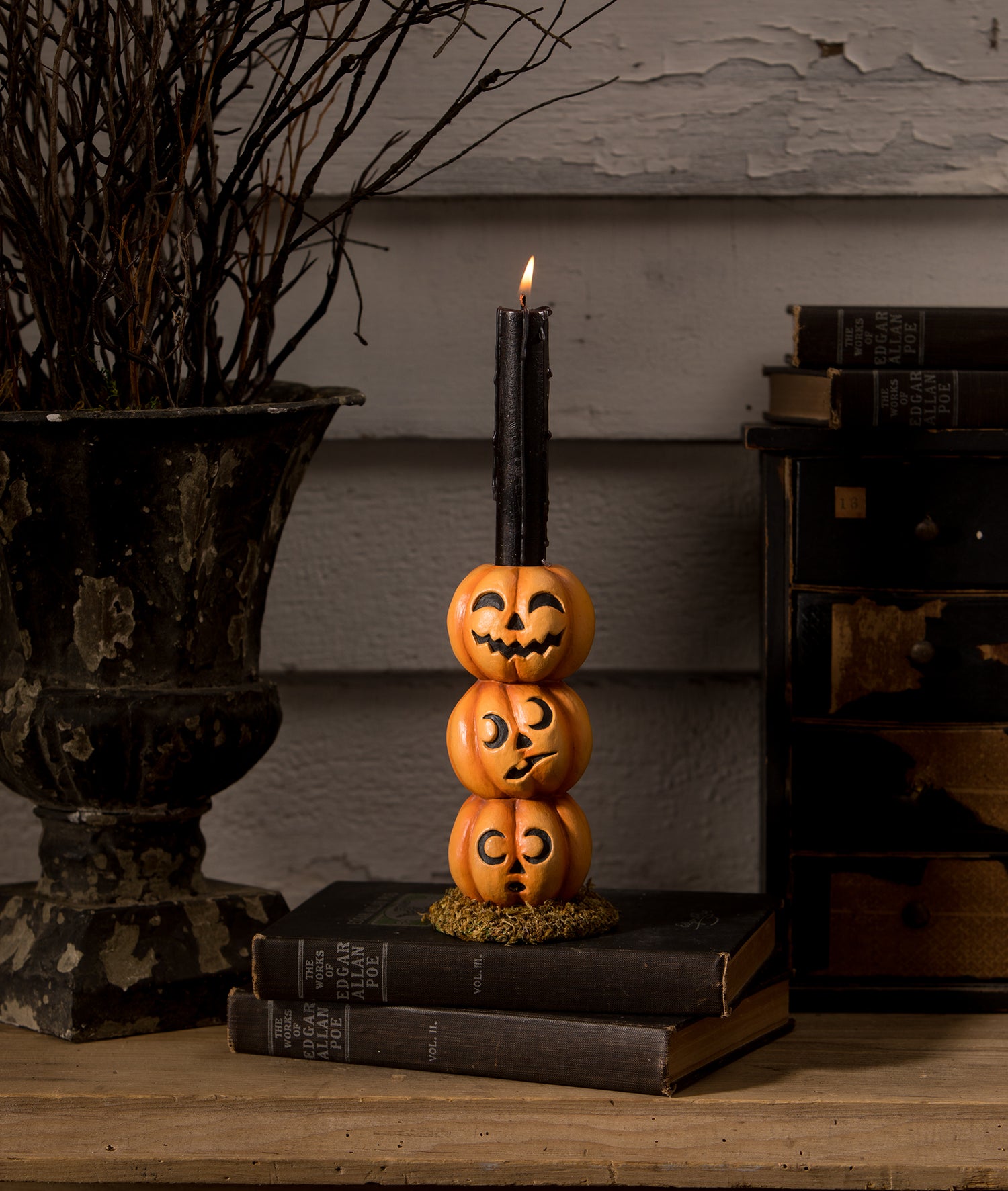 Bethany Lowe Halloween Pumpkin Stack Candlestick TD3132