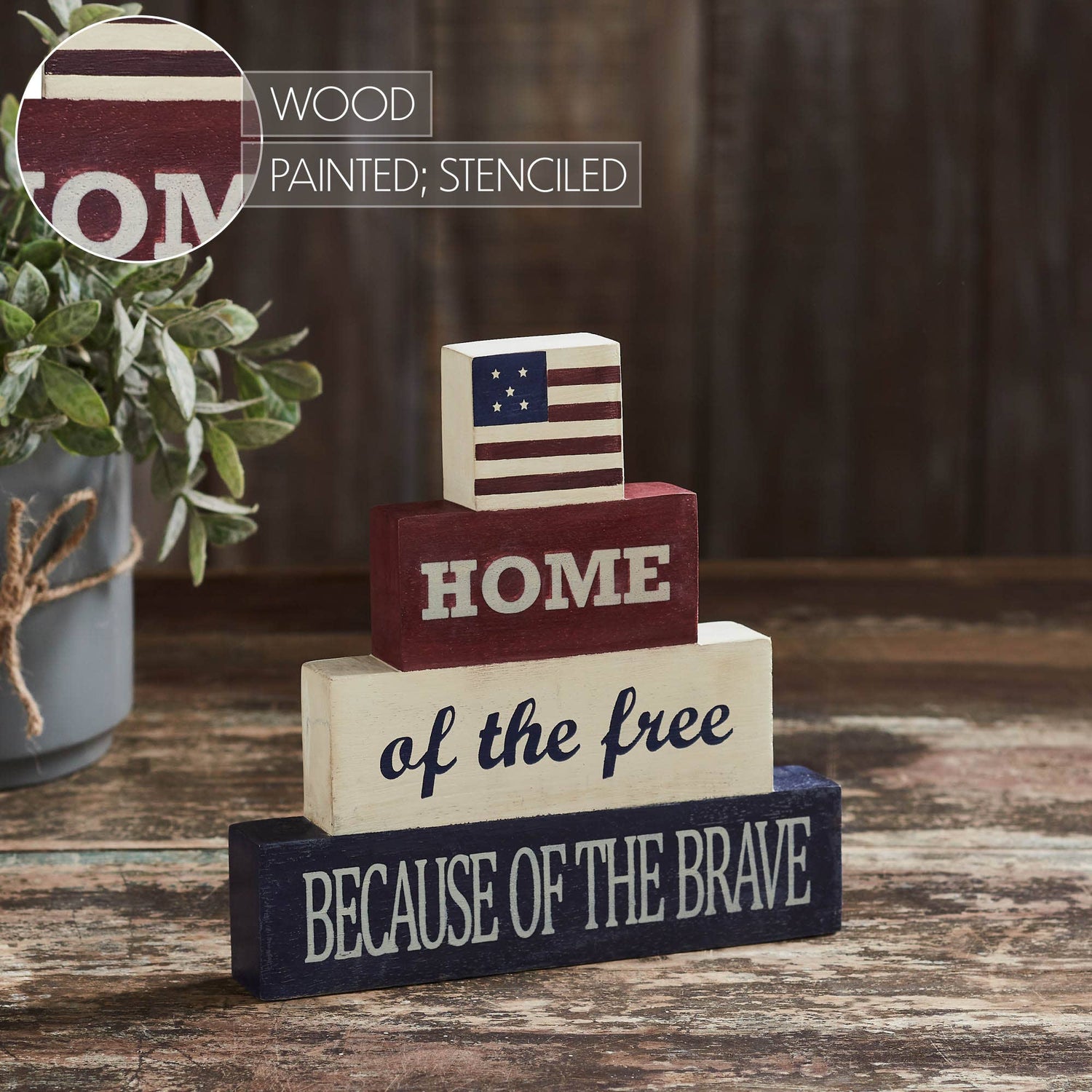 Patriotic Wooden Block Stack – Home of the Free 8x8x1.25 - The Primitive Pineapple Collection
