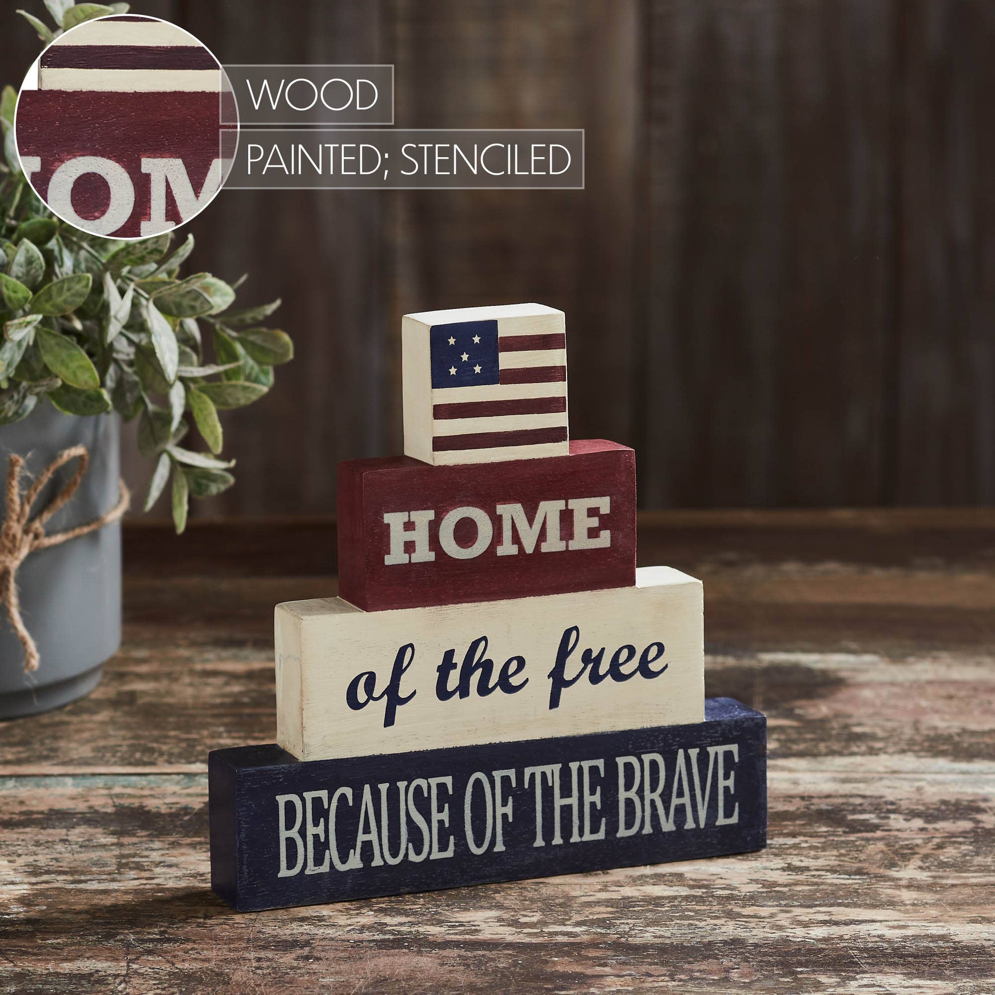 Patriotic Wooden Block Stack – Home of the Free 8x8x1.25 - The Primitive Pineapple Collection