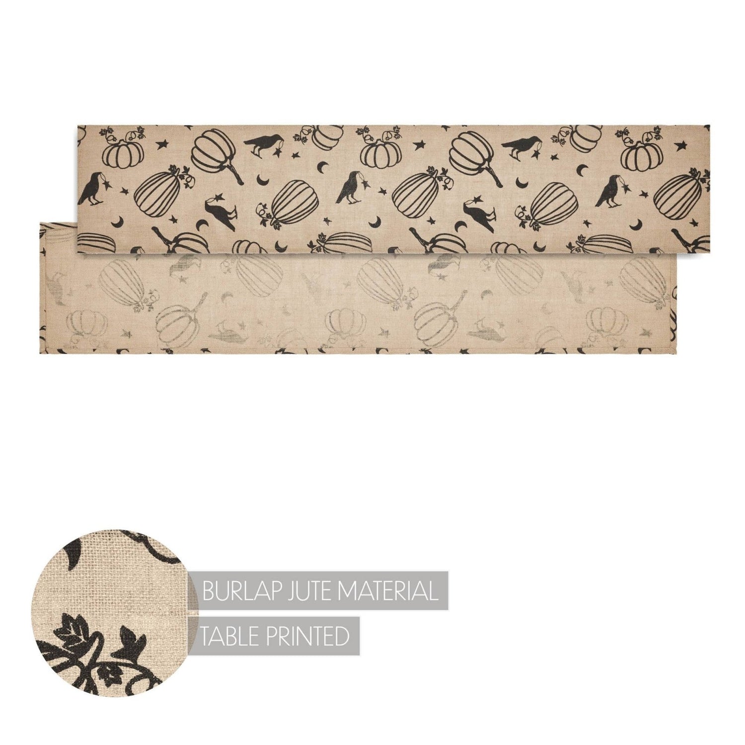 Primitive Fall Halloween Raven Harvest Burlap Jute Runner 12&quot;x60&quot; - The Primitive Pineapple Collection