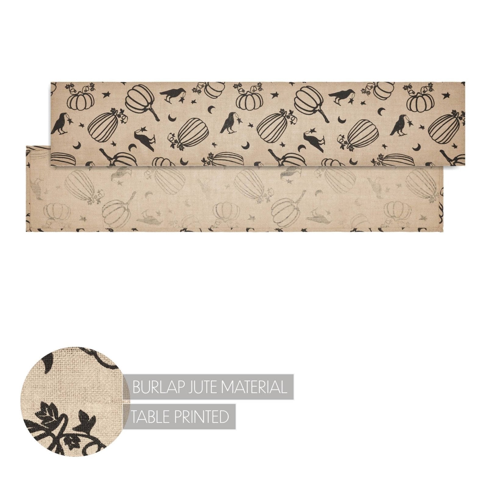 Primitive Fall Halloween Raven Harvest Burlap Jute Runner 12&quot;x60&quot; - The Primitive Pineapple Collection