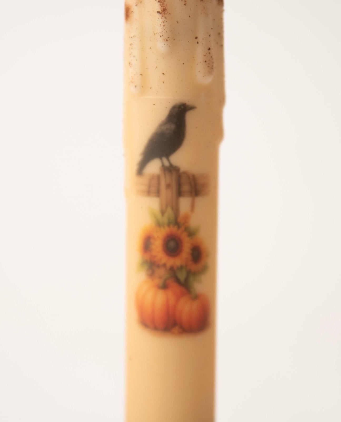 Primitive Handcrafted Crow in the Pumpkin Patch Flickering LED Timer Taper Candle - The Primitive Pineapple Collection