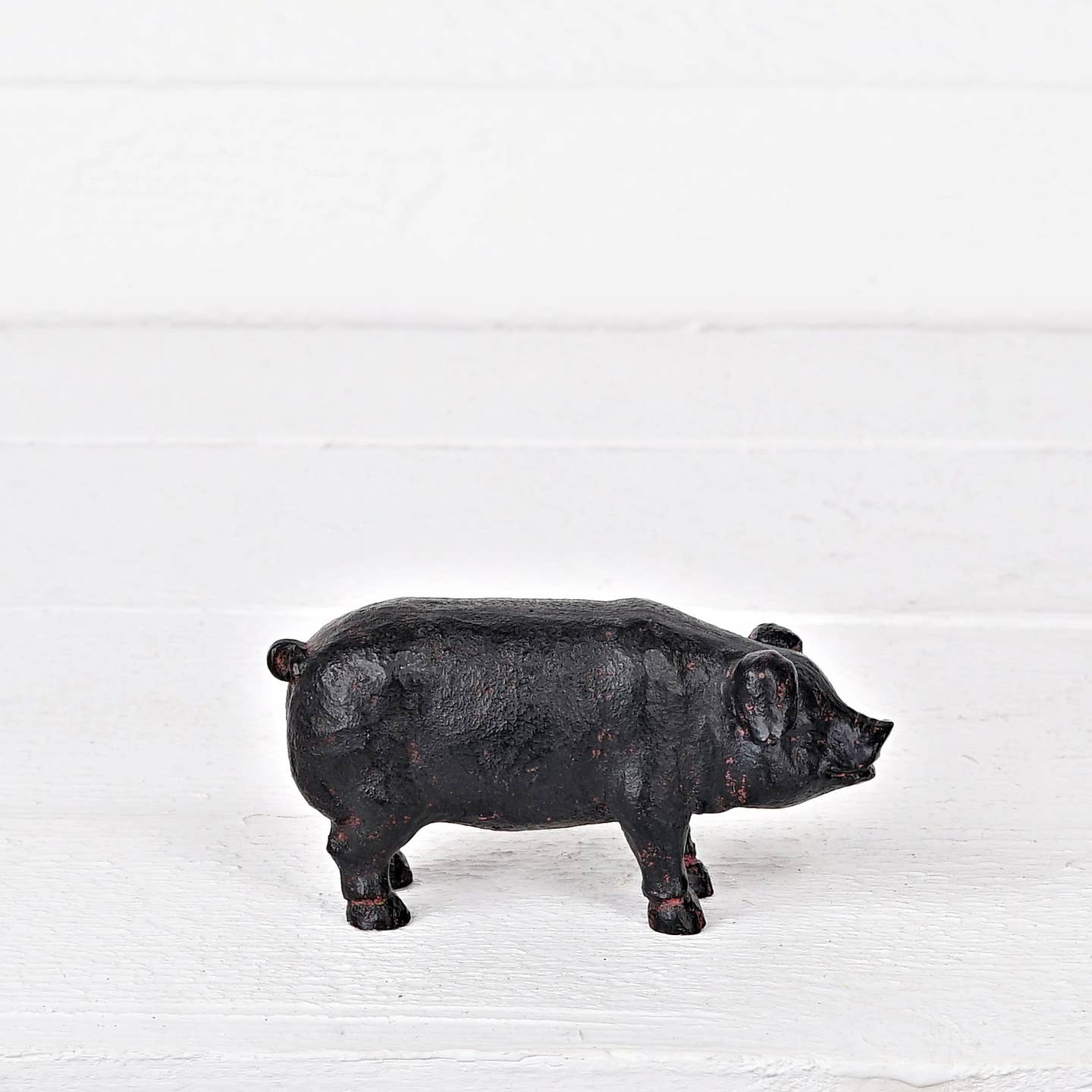 Primitive Farmhouse Folk Art Black Pig Figurine 4.75&quot;