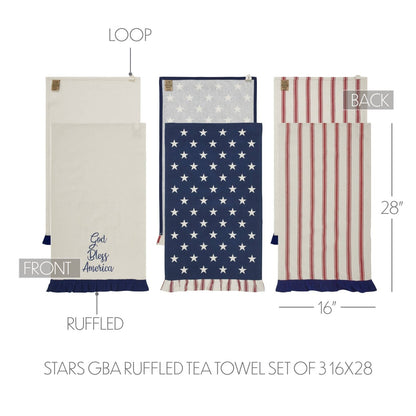 Patriotic Ruffled Tea Towels Set of 3 | Hatteras Stars - The Primitive Pineapple Collection