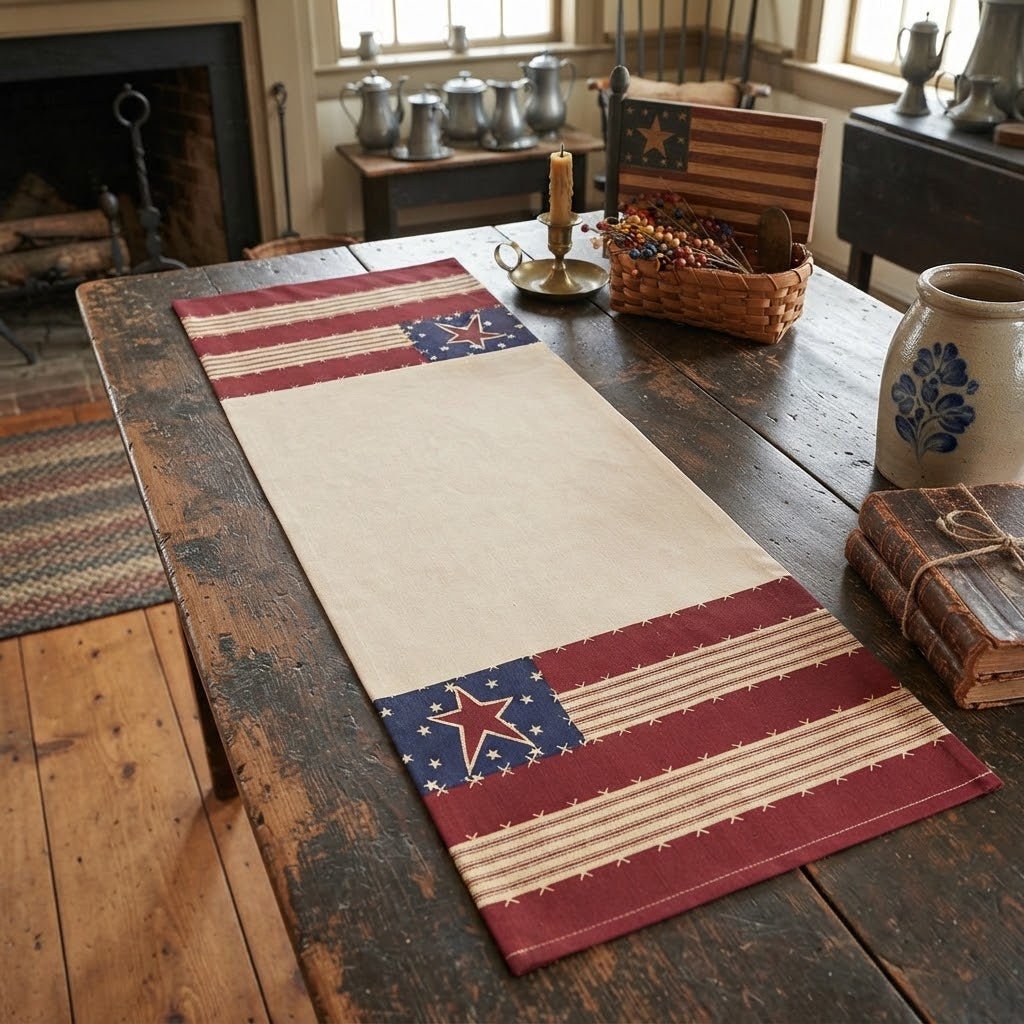 Primitive Colonial Farmhouse Americana Stars and Stripes Table Runner 14x36" - The Primitive Pineapple Collection
